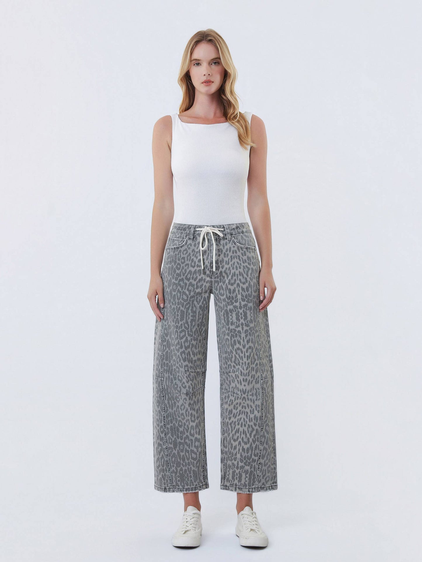 Vervet High Rise Drawstring Leopard Barrel Jeans