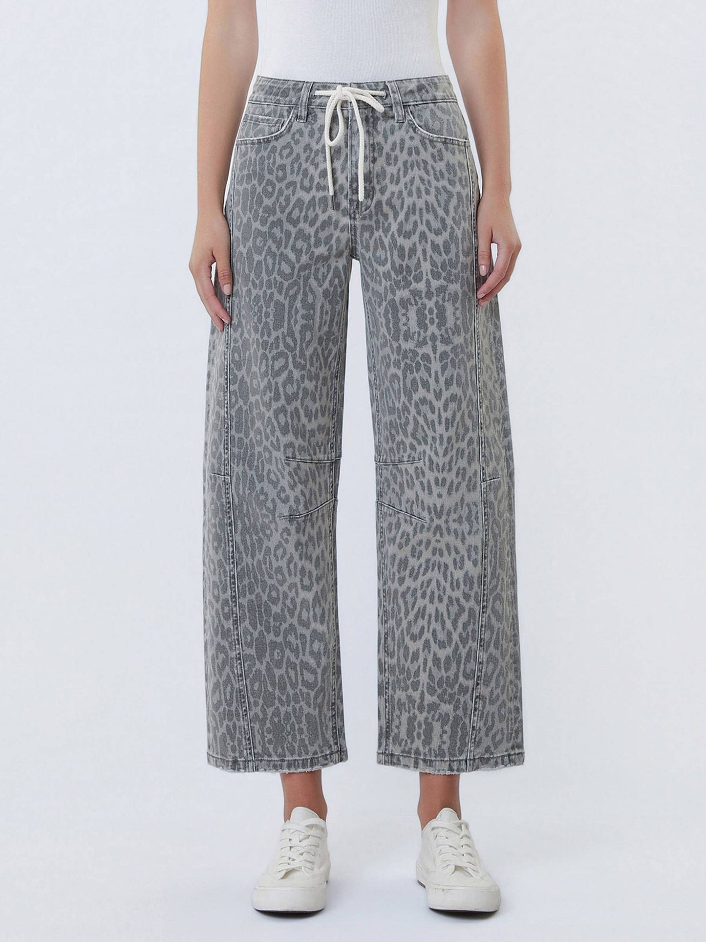 Vervet High Rise Drawstring Leopard Barrel Jeans