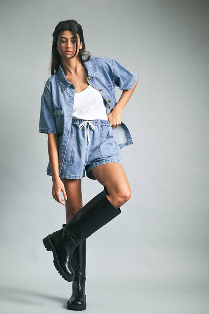 Denim Shorts w/ Drawstring