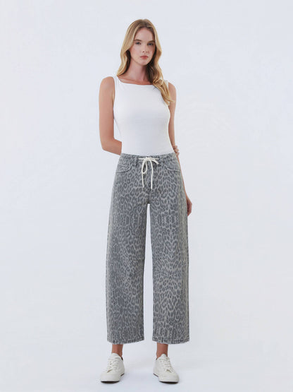 Vervet High Rise Drawstring Leopard Barrel Jeans