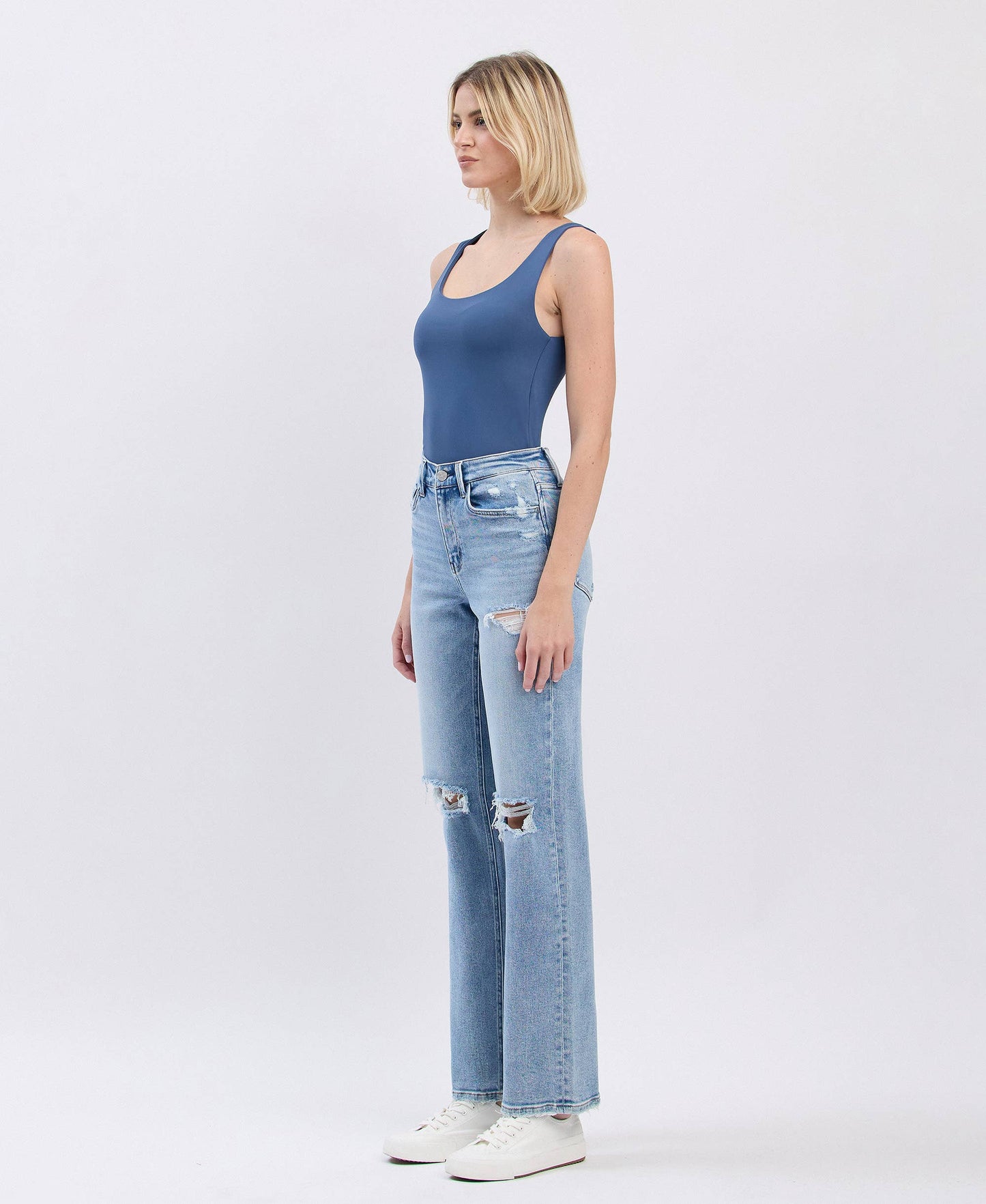 Lovert High Rise Distressed Straight Jeans