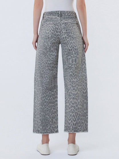 Vervet High Rise Drawstring Leopard Barrel Jeans