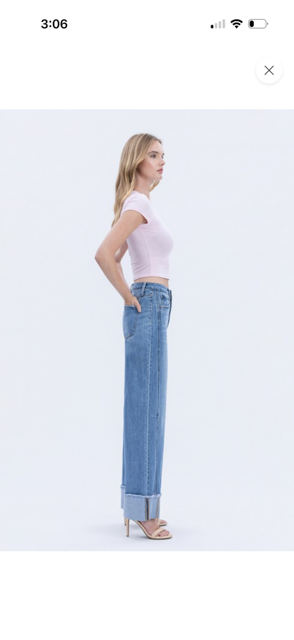 Vervet High Rise Medium Wash Cuffed Wide Jeans