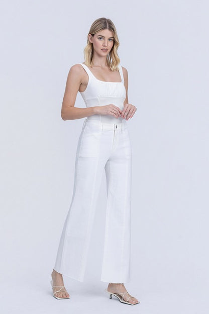 Vervet High Rise Stacked Waistband Optic White Wide Jeans