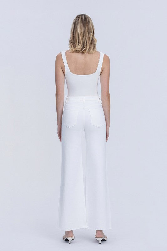 Vervet High Rise Stacked Waistband Optic White Wide Jeans