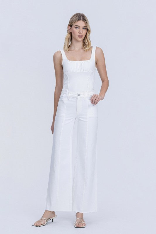 Vervet High Rise Stacked Waistband Optic White Wide Jeans