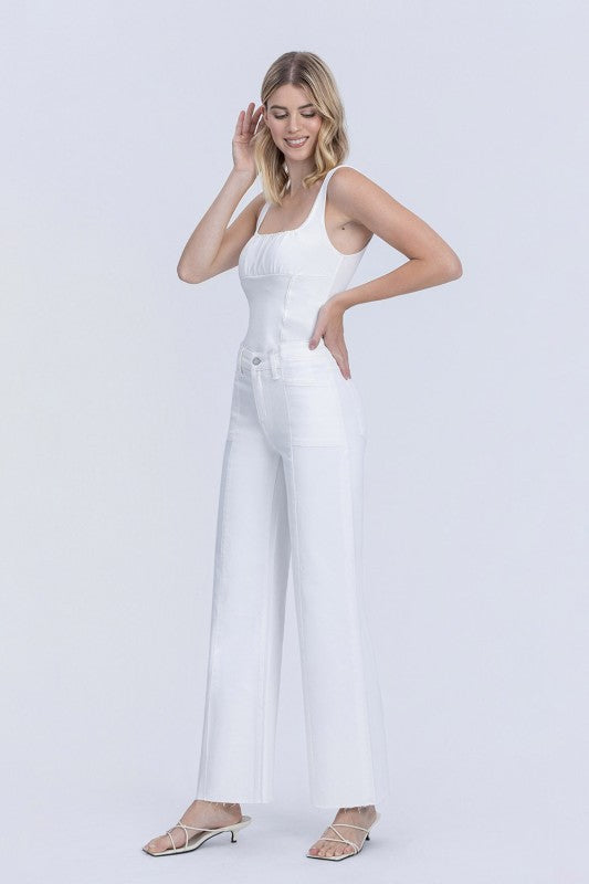 Vervet High Rise Stacked Waistband Optic White Wide Jeans