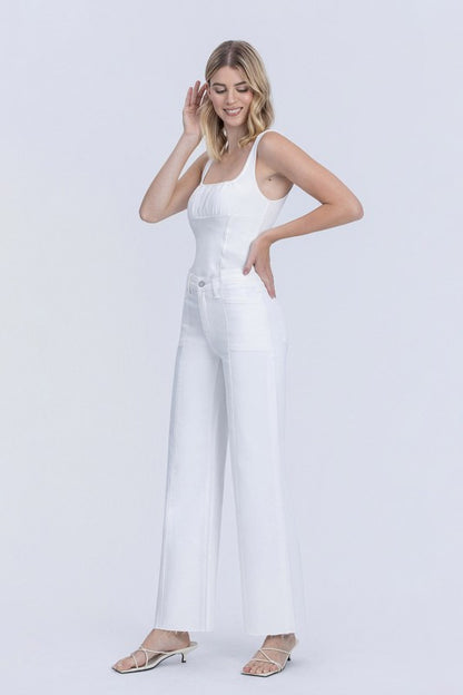 Vervet High Rise Stacked Waistband Optic White Wide Jeans