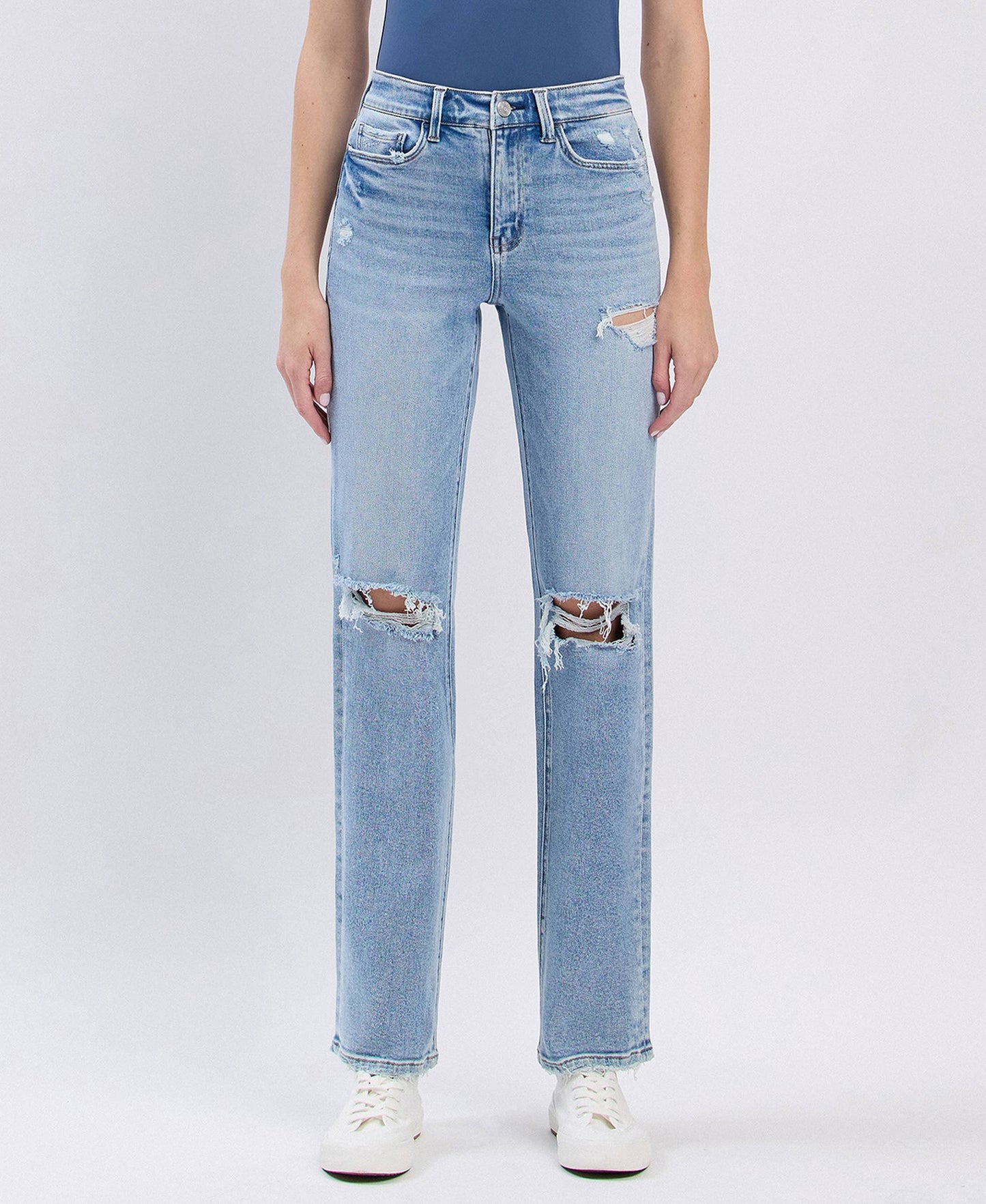 Lovert High Rise Distressed Straight Jeans