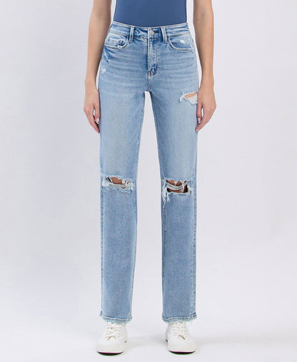Lovert High Rise Distressed Straight Jeans