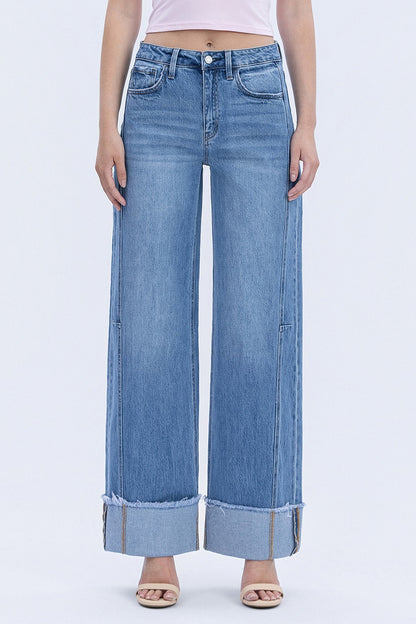 Vervet High Rise Medium Wash Cuffed Wide Jeans