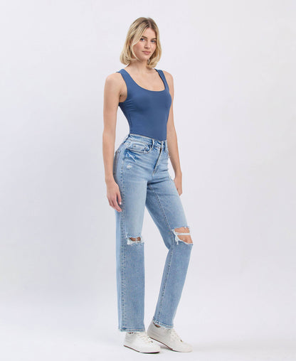 Lovert High Rise Distressed Straight Jeans