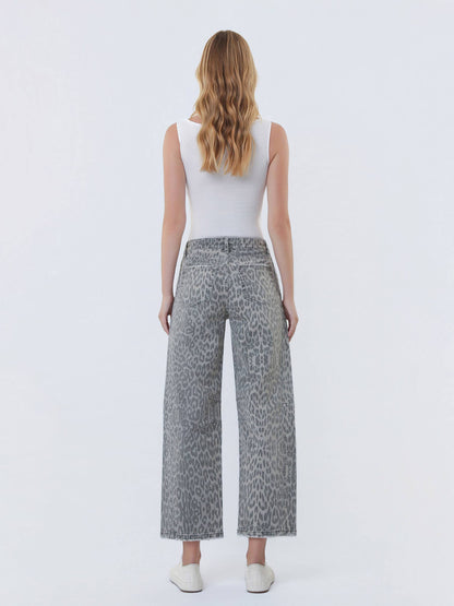 Vervet High Rise Drawstring Leopard Barrel Jeans